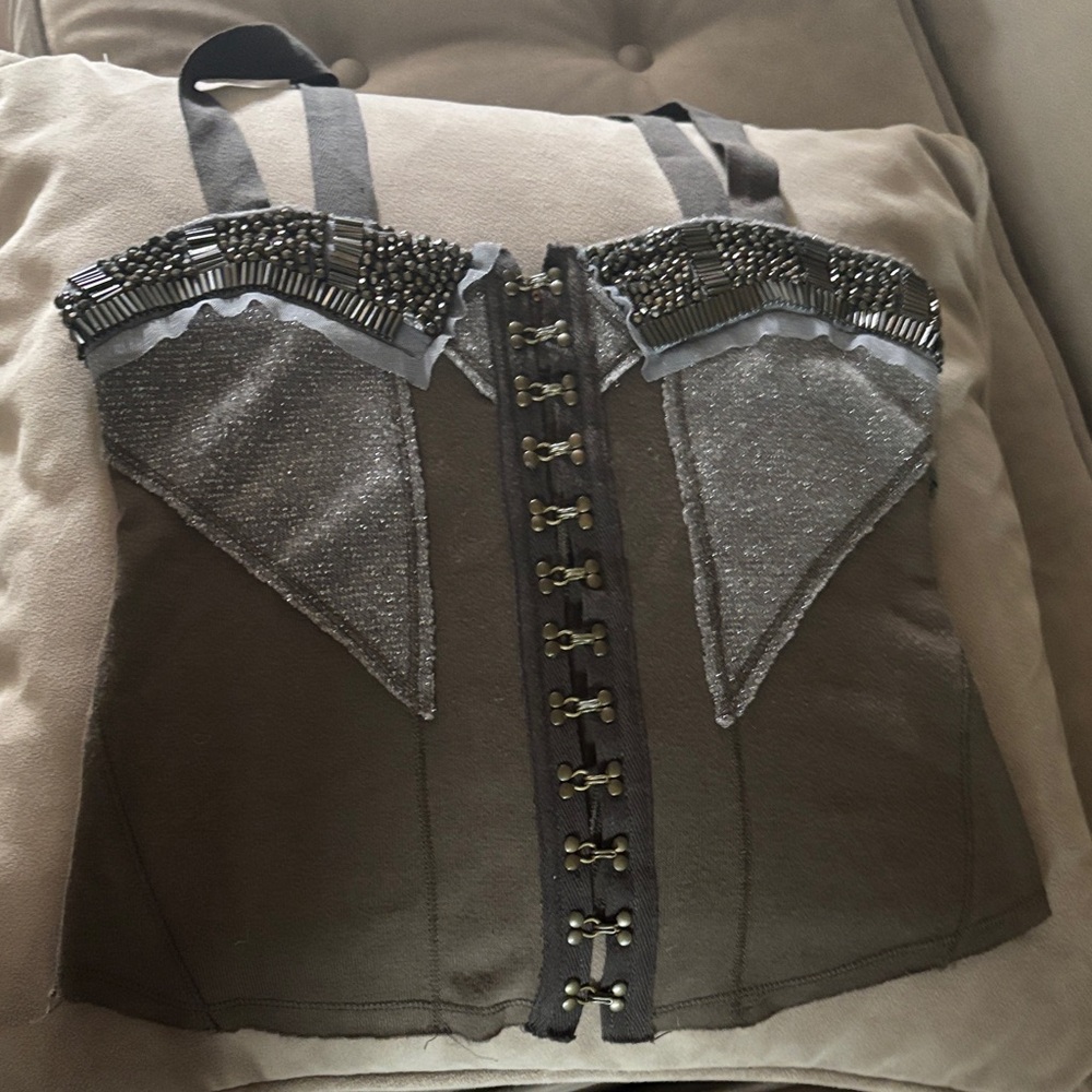 Free People Black Beaded Corset